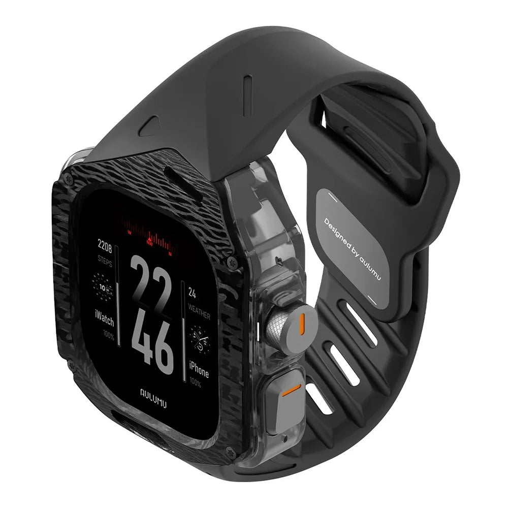 AULUMU A01 For Apple Watch Ultra 2 49mm / Ultra 49mm Fluoroelastomer Strap with Integrated Carbon Fiber + PC Watch Case - Black - 6