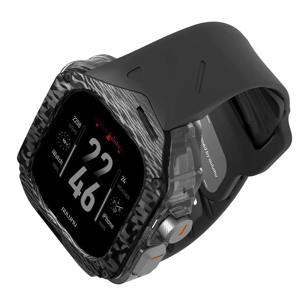 AULUMU A01 For Apple Watch Ultra 2 49mm / Ultra 49mm Fluoroelastomer Strap with Integrated Carbon Fiber + PC Watch Case - Black - 7