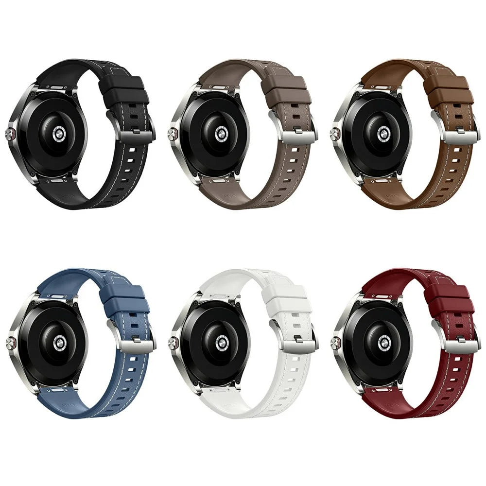 22mm Watch Strap for Huawei Watch GT 6 46mm / Watch 5 46mm / Xiaomi Watch S4 / Garmin Forerunner 265 , Leather + Silicone Quick Release Band - Amber Brown - 4