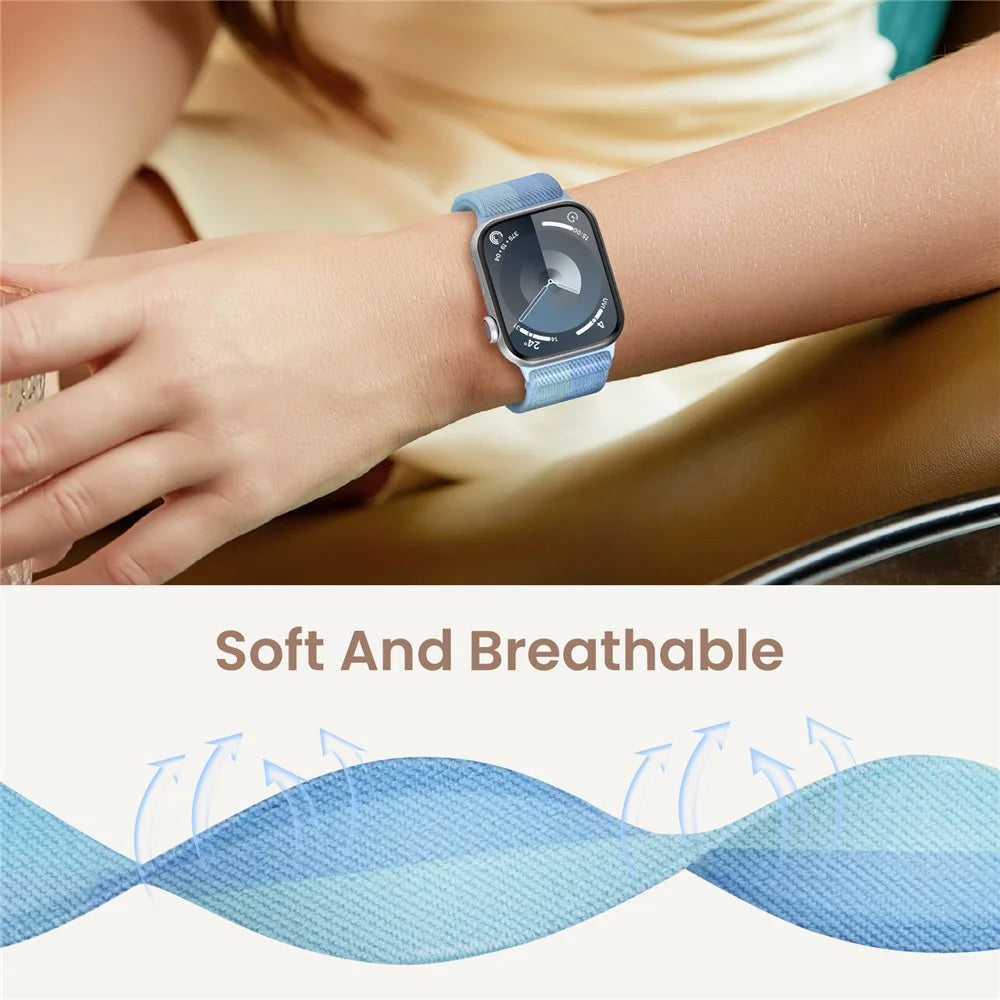 AHASTYLE WE26 2Pcs Sport Bands for Apple Watch Series 11 10 42mm / 9 8 7 41mm / SE3 SE2 SE 6 5 4 40mm / 3 2 1 38mm Gradient Nylon Woven Stretchy Breathable Wristband - Grey+Blue - 2
