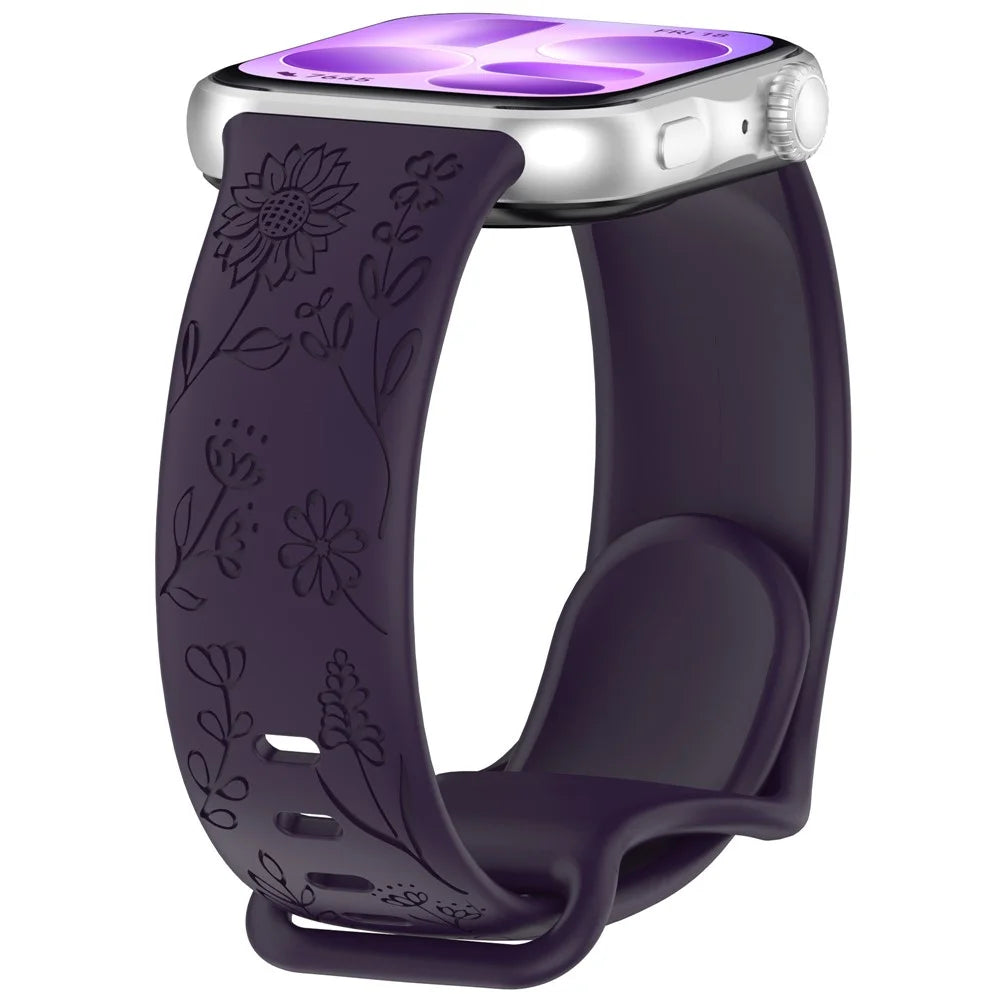 Sunflower Pattern Silicone Strap for Huawei Watch Fit 5 Pro / 5 / 4 Pro / 4 / 3 Butterfly Buckle Band - Dark Purple - 2