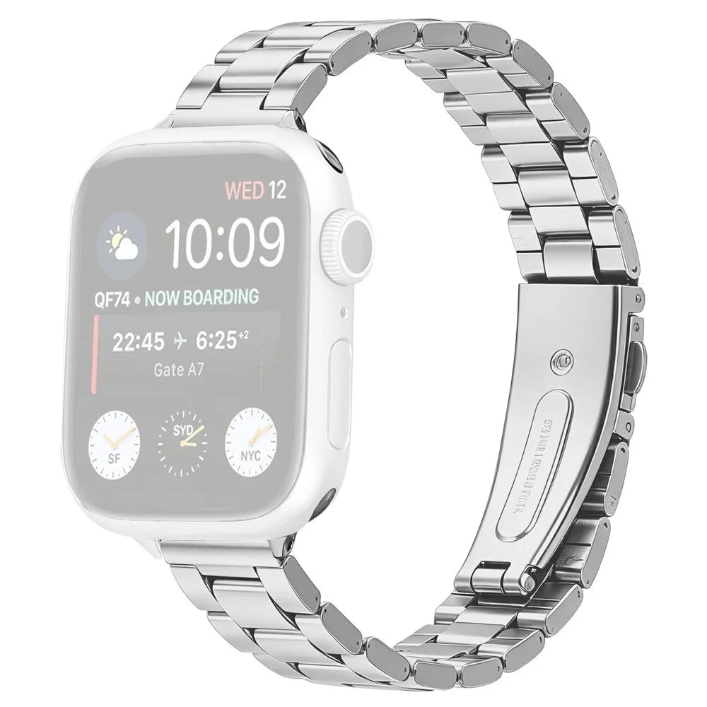 Stainless Steel Band for Apple Watch Ultra 3 2 1 49mm / Series 11 10 46mm / 9 8 7 45mm / SE3 SE2 SE 6 5 4 44mm / 3 2 1 42mm Three-bead Watch Strap with Folding Clasp - Silver - 1