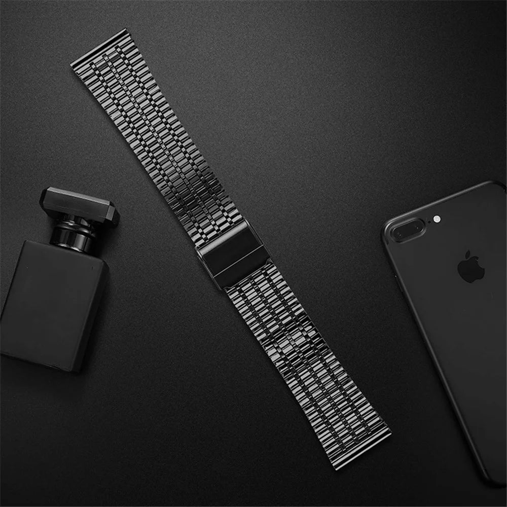 Seven Beads Stainless Steel Dual Buckle Design Watch Band Wrist Strap for Samsung Galaxy Watch 42mm/Watch3 41mm - Black - 4