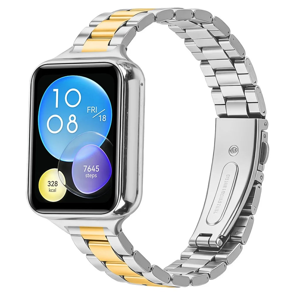Metal Watch Strap for Xiaomi Smart Band 10 Pro / 9 Pro / 8 Pro / Redmi Watch 6 / 5 / 4 Three-bead Stainless Steel Bracelet with Folding Clasp - Silver / Gold - 2