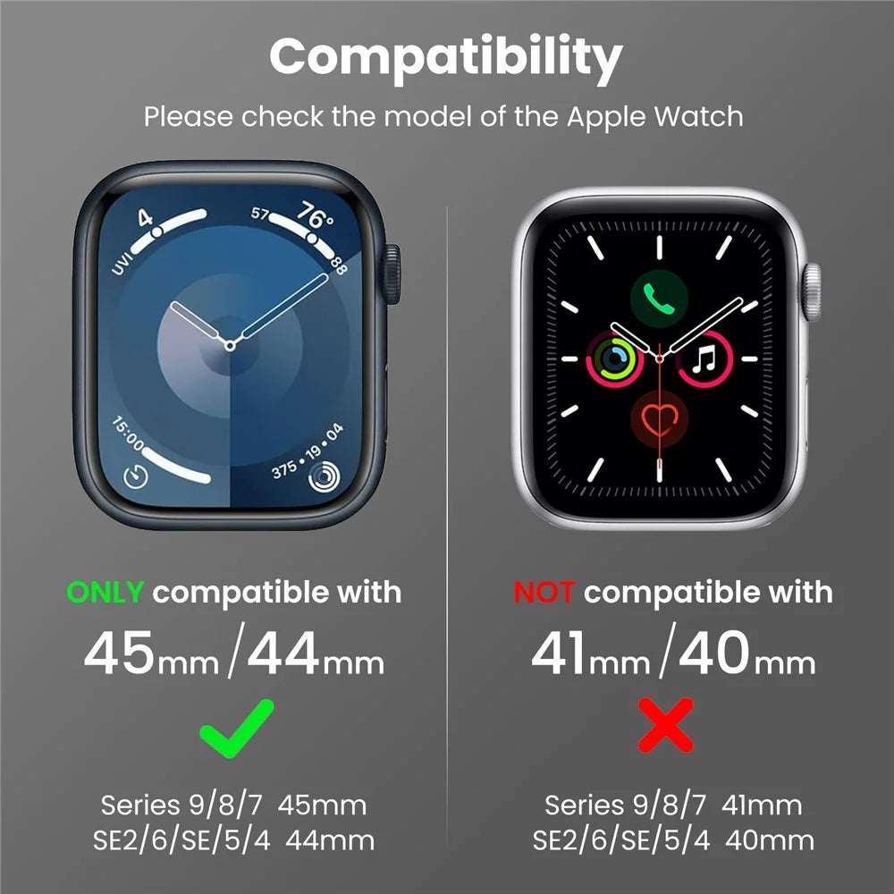 AHASTYLE WE27 Watch Band for Apple Watch Series 9 8 7 45mm / SE3 SE2 SE 6 5 4 44mm PC+TPU Integrated Strap with Aluminum Alloy Protective Case - Black+Black - 6