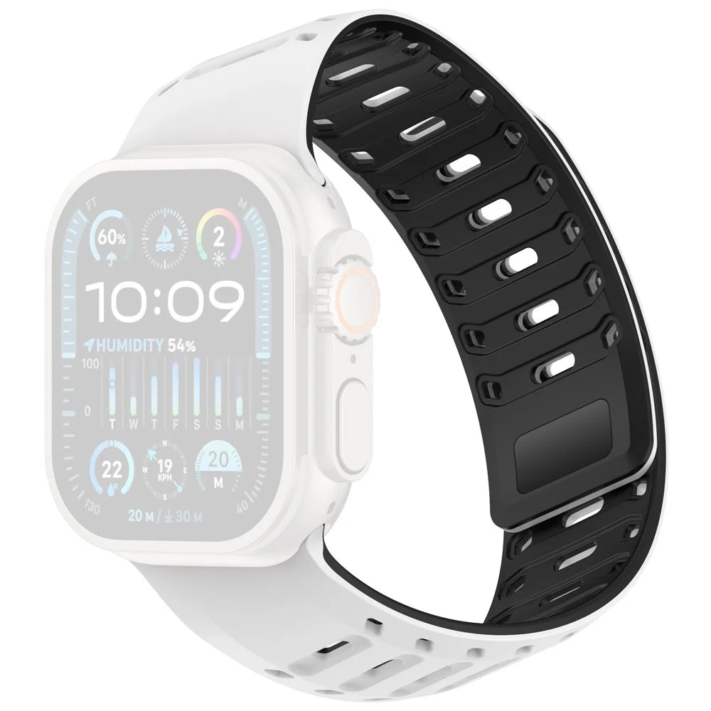 Beveled Watch Band for Apple Watch Ultra 3 2 1 49mm / Series 11 10 46mm / 9 8 7 45mm / SE3 SE2 SE 6 5 4 44mm / 3 2 1 42mm Breathable Silicone Replacement Strap - White+Black - 1