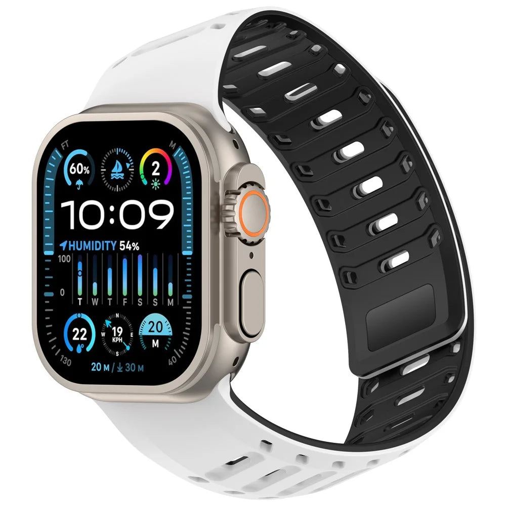 Beveled Watch Band for Apple Watch Ultra 3 2 1 49mm / Series 11 10 46mm / 9 8 7 45mm / SE3 SE2 SE 6 5 4 44mm / 3 2 1 42mm Breathable Silicone Replacement Strap - White+Black - 2