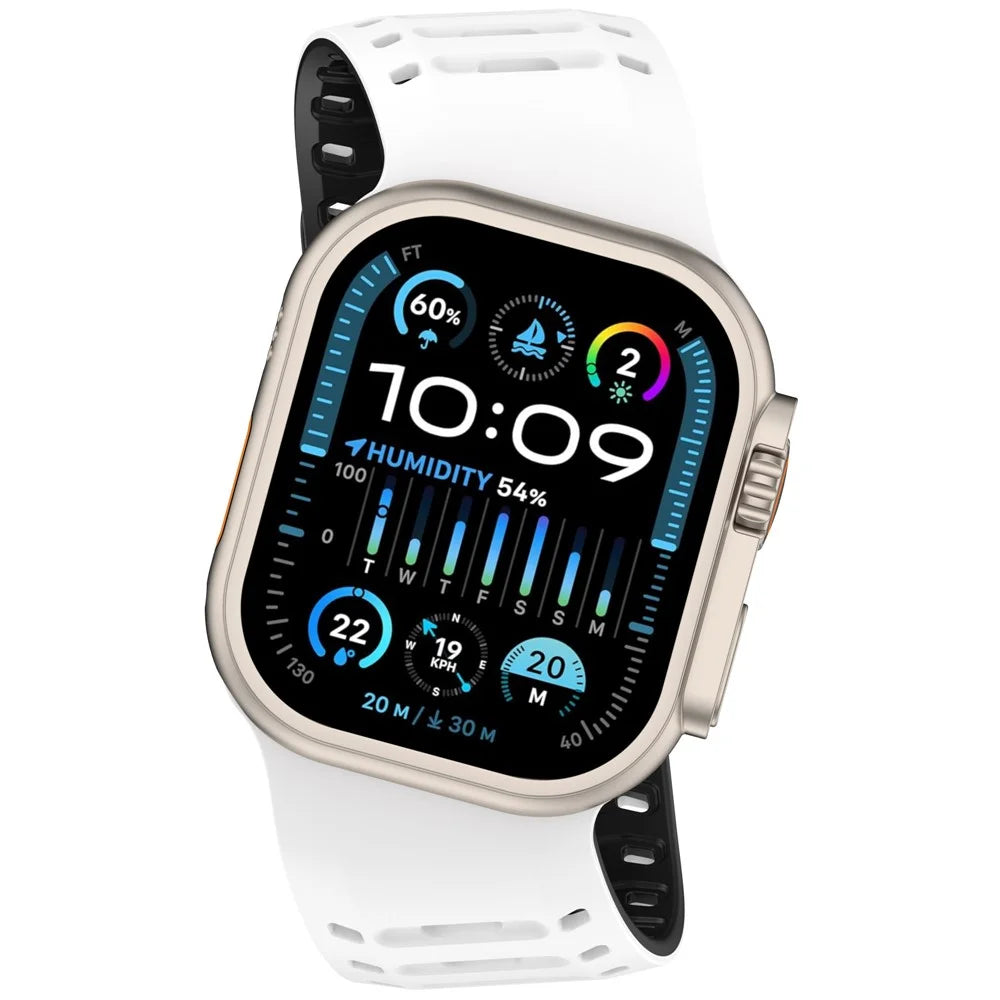 Beveled Watch Band for Apple Watch Ultra 3 2 1 49mm / Series 11 10 46mm / 9 8 7 45mm / SE3 SE2 SE 6 5 4 44mm / 3 2 1 42mm Breathable Silicone Replacement Strap - White+Black - 3