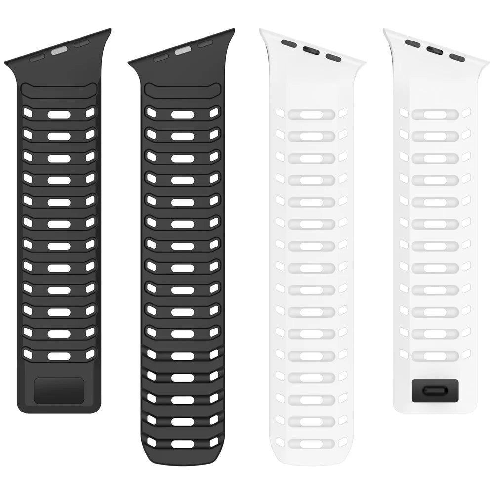 Beveled Watch Band for Apple Watch Ultra 3 2 1 49mm / Series 11 10 46mm / 9 8 7 45mm / SE3 SE2 SE 6 5 4 44mm / 3 2 1 42mm Breathable Silicone Replacement Strap - White+Black - 4