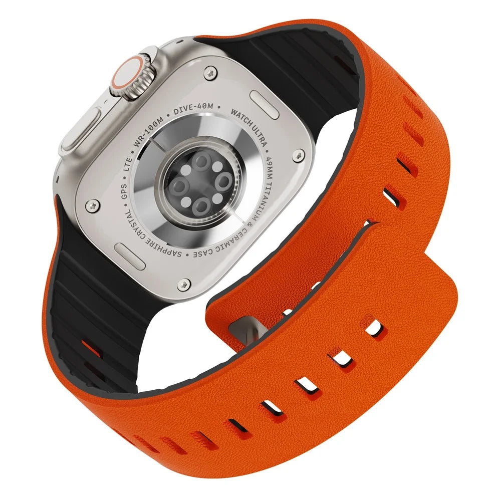 Replacement Wristband for Apple Watch Ultra 3 2 1 49mm / Series 11 10 46mm / 9 8 7 45mm / SE3 SE2 SE 6 5 4 44mm / 3 2 1 42mm Textured Silicone Magnetic Strap - Orange+Black - 3