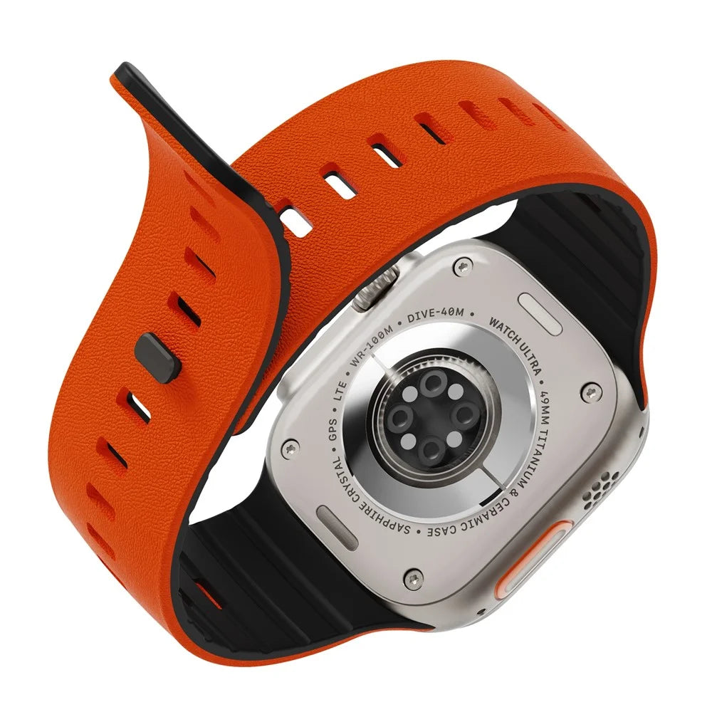 Replacement Wristband for Apple Watch Ultra 3 2 1 49mm / Series 11 10 46mm / 9 8 7 45mm / SE3 SE2 SE 6 5 4 44mm / 3 2 1 42mm Textured Silicone Magnetic Strap - Orange+Black - 5