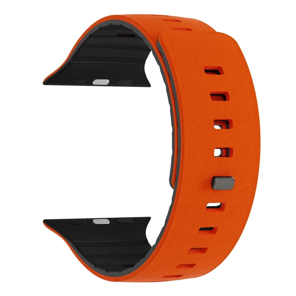 Replacement Wristband for Apple Watch Ultra 3 2 1 49mm / Series 11 10 46mm / 9 8 7 45mm / SE3 SE2 SE 6 5 4 44mm / 3 2 1 42mm Textured Silicone Magnetic Strap - Orange+Black - 6