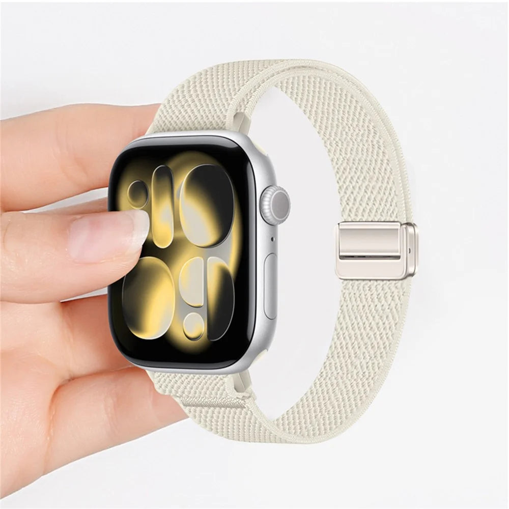 Woven Nylon Band for Apple Watch Ultra 3 2 1 49mm / Series 11 10 46mm / 9 8 7 45mm / SE3 SE2 SE 6 5 4 44mm / 3 2 1 42mm Magnetic Slim Elastic Strap - Olive Green - 5
