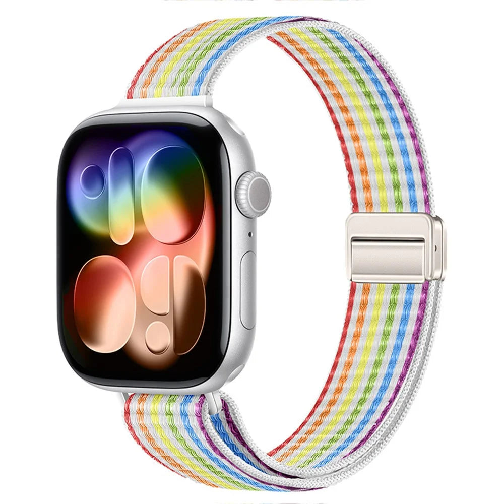 Strap for Apple Watch Series 11 10 42mm / 9 8 7 41mm / SE3 SE2 SE 6 5 4 40mm / 3 2 1 38mm Woven Nylon Loop Band with Double Magnetic Clasp - Rainbow - 2