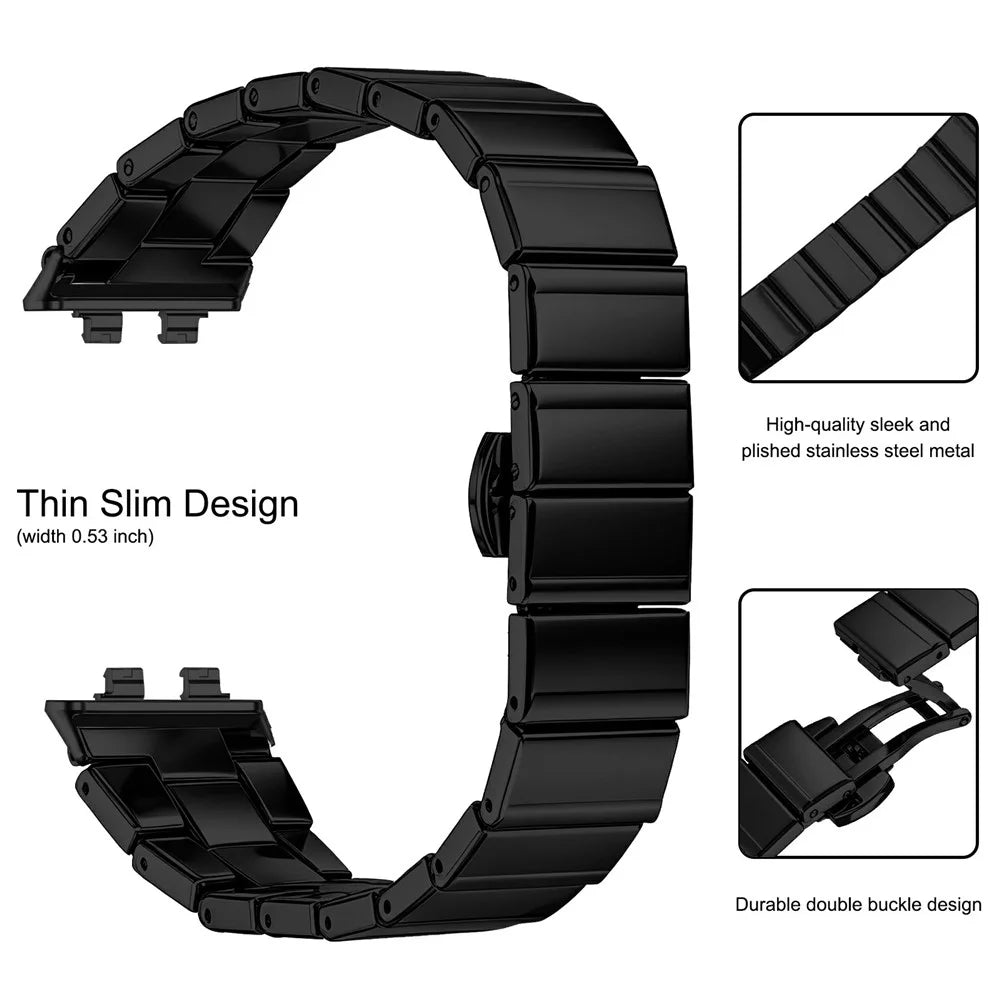 For Samsung Fit3 SM-R390 Watch Strap One-Beaded Stainless Steel Butterfly Buckle Band - Black - 3