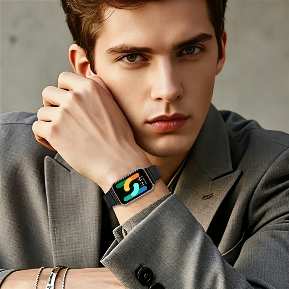 For Samsung Fit3 SM-R390 Watch Strap One-Beaded Stainless Steel Butterfly Buckle Band - Black - 5