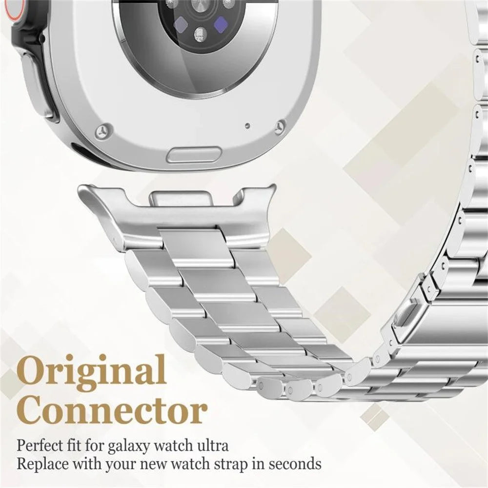 For Samsung Galaxy Watch9 44mm / Watch8 44mm 3-Bead Stainless Steel Strap with TPU Full Cover Watch Case - Black - 7