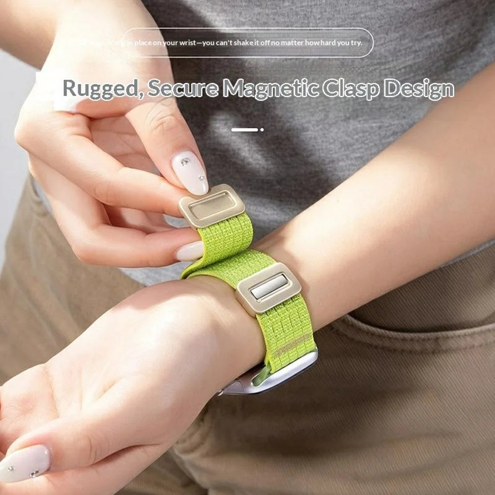 Nylon Watch Strap for Apple Watch Ultra 3 2 1 49mm / Series 11 10 46mm / 9 8 7 45mm / SE3 SE2 SE 6 5 4 44mm / 3 2 1 42mm Magnetic Clasp Five Ring Band - Black - 3