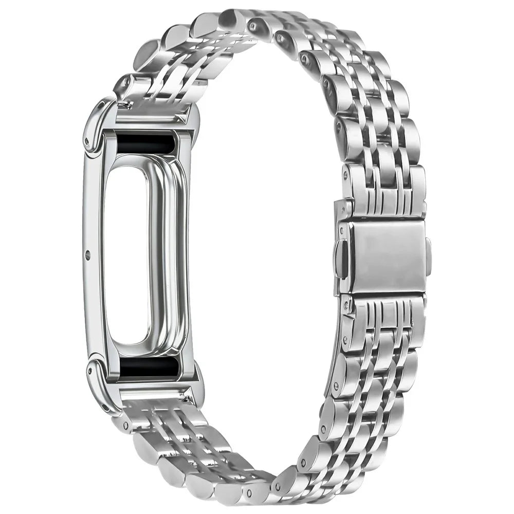 For Google Fitbit Air Stainless Steel Watch Band Slim Beaded Link Strap - Silver - 2