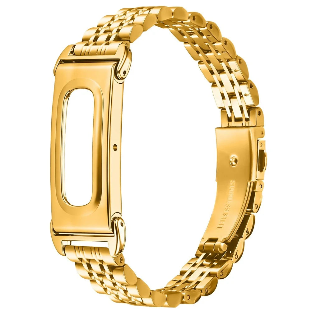 For Google Fitbit Air Stainless Steel Watch Band Eletroplating Slim Beaded Link Strap - Gold - 1