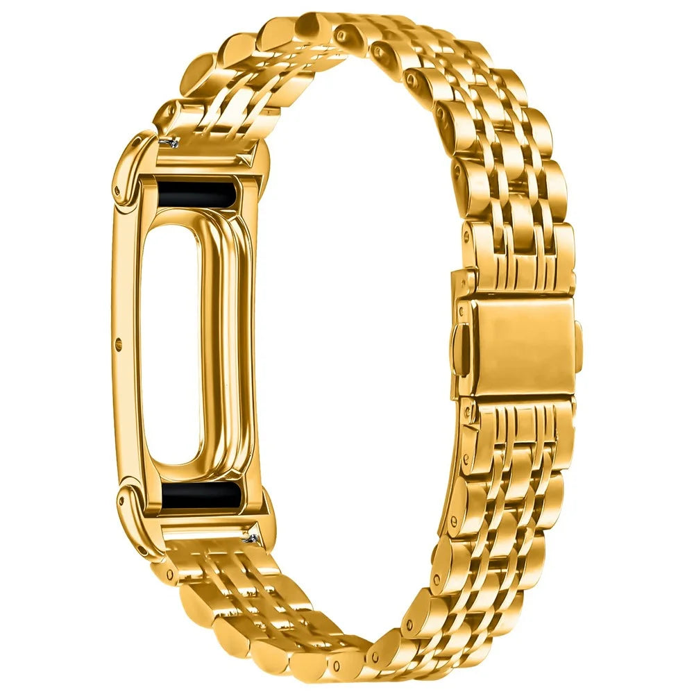 For Google Fitbit Air Stainless Steel Watch Band Eletroplating Slim Beaded Link Strap - Gold - 2
