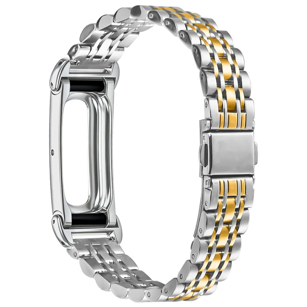 For Google Fitbit Air Stainless Steel Watch Band Contrast Color Slim Beaded Link Strap - Silver / Gold - 2
