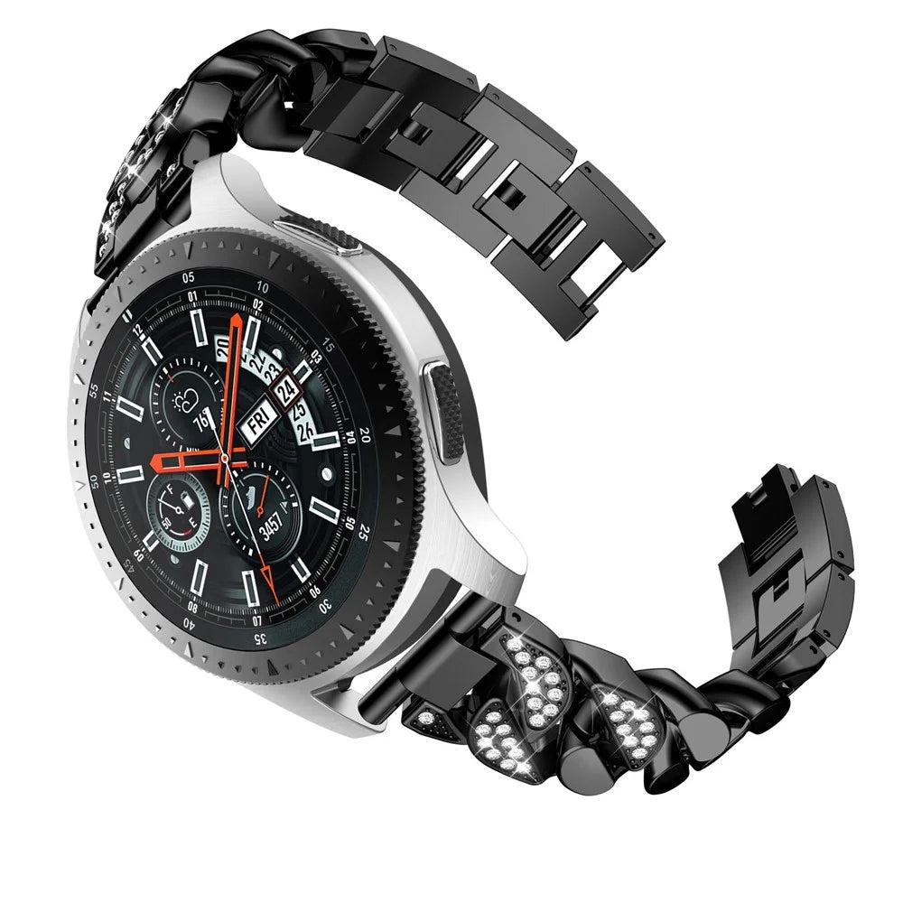 22mm Replacement Single Row Stainless Steel Watch Band Strap with Diamond for Garmin Vivoactive 4/Venu 2 - Black - 2