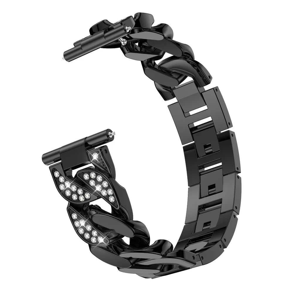 22mm Replacement Single Row Stainless Steel Watch Band Strap with Diamond for Garmin Vivoactive 4/Venu 2 - Black - 3