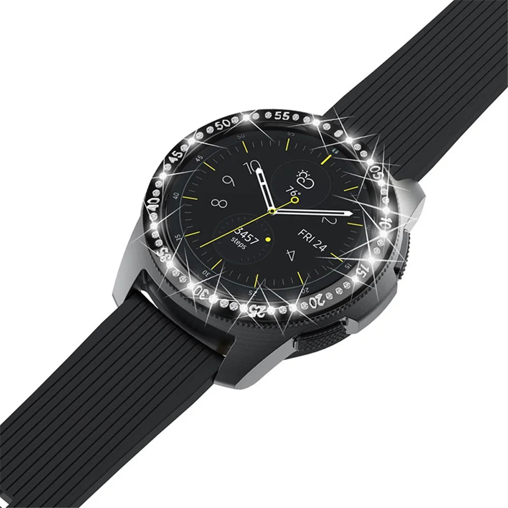 Protective Stainless Steel Replacement Watch Bezel Ring Cover with Shiny Rhinestone Decor for Samsung Galaxy Watch4 Classic 42mm - Black - 3