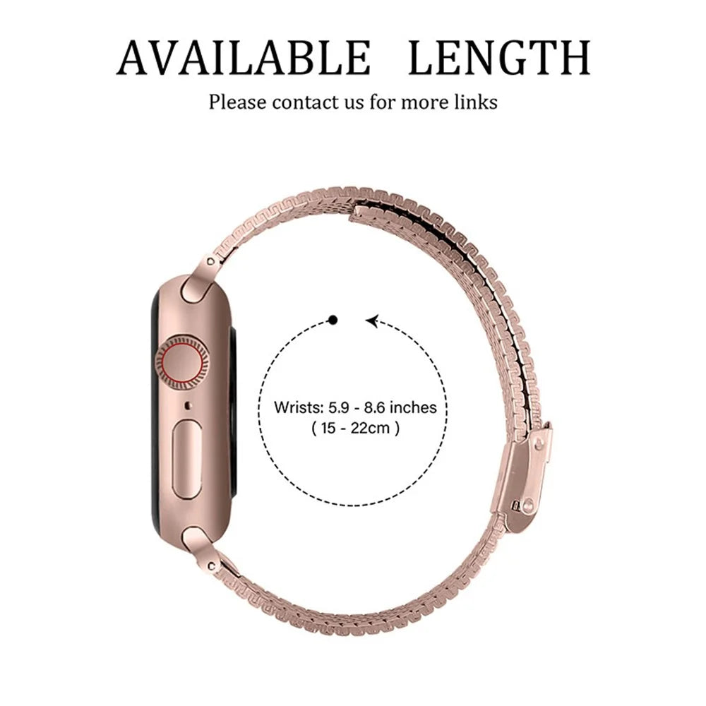 Side Textured Stainless Steel Watch Band iWatch Double Buckle Strap for Apple Watch Series 11 10 42mm / 9 8 7 41mm / SE3 SE2 SE 6 5 4 40mm / 3 2 1 38mm - Pink Gold - 4