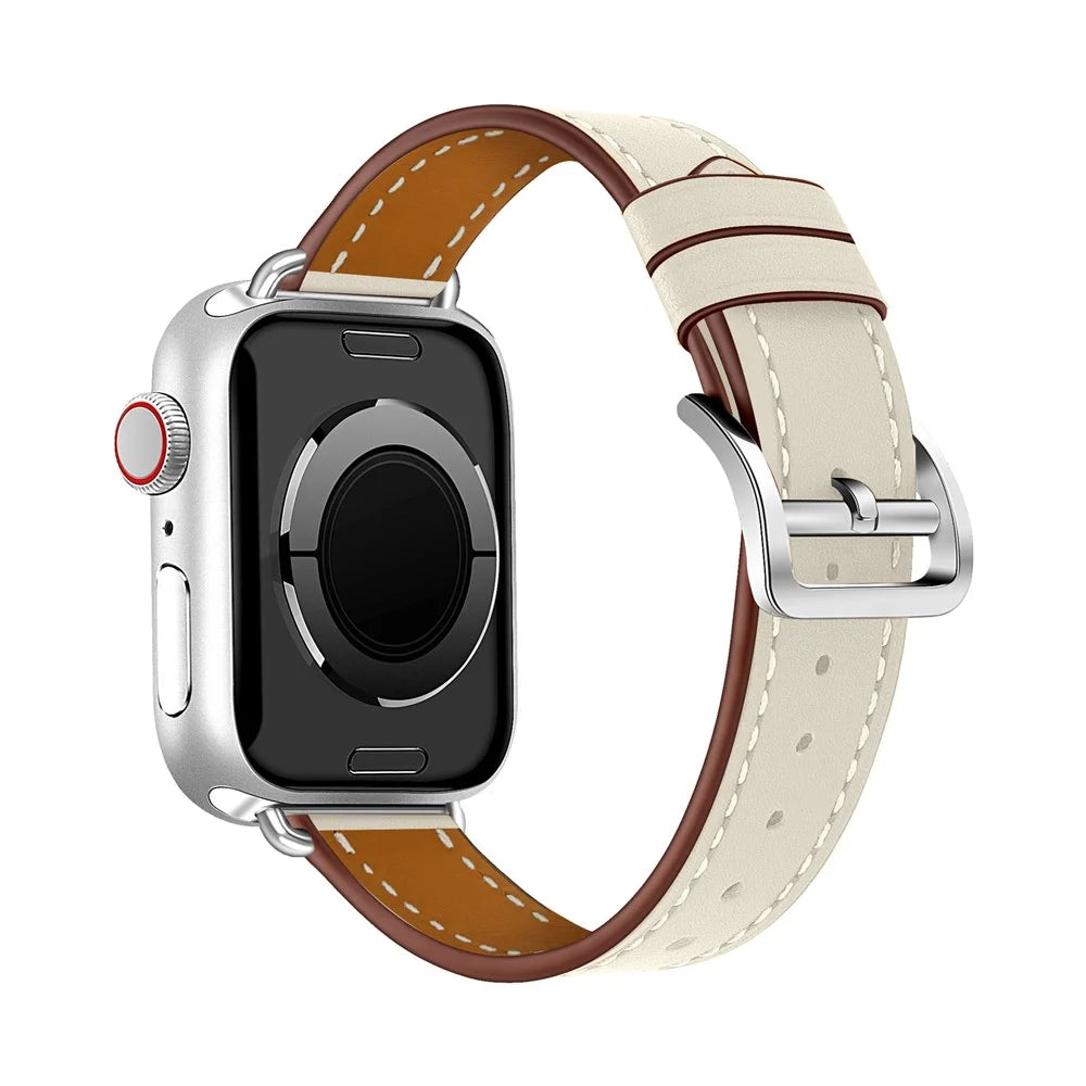 Genuine Leather Soft Watchband for Apple Watch Ultra 2 49mm / Series 9 45mm / SE (2023) 44mm / Ultra 49mm / Series 8 45mm / 7 45mm / Watch Series 6 / SE 44mm / SE (2022) 44mm / 5 / 4 44mm / Watch Series 3 / 2 / 1 42mm - White - 1