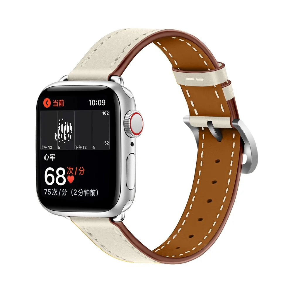 Genuine Leather Soft Watchband for Apple Watch Ultra 2 49mm / Series 9 45mm / SE (2023) 44mm / Ultra 49mm / Series 8 45mm / 7 45mm / Watch Series 6 / SE 44mm / SE (2022) 44mm / 5 / 4 44mm / Watch Series 3 / 2 / 1 42mm - White - 2