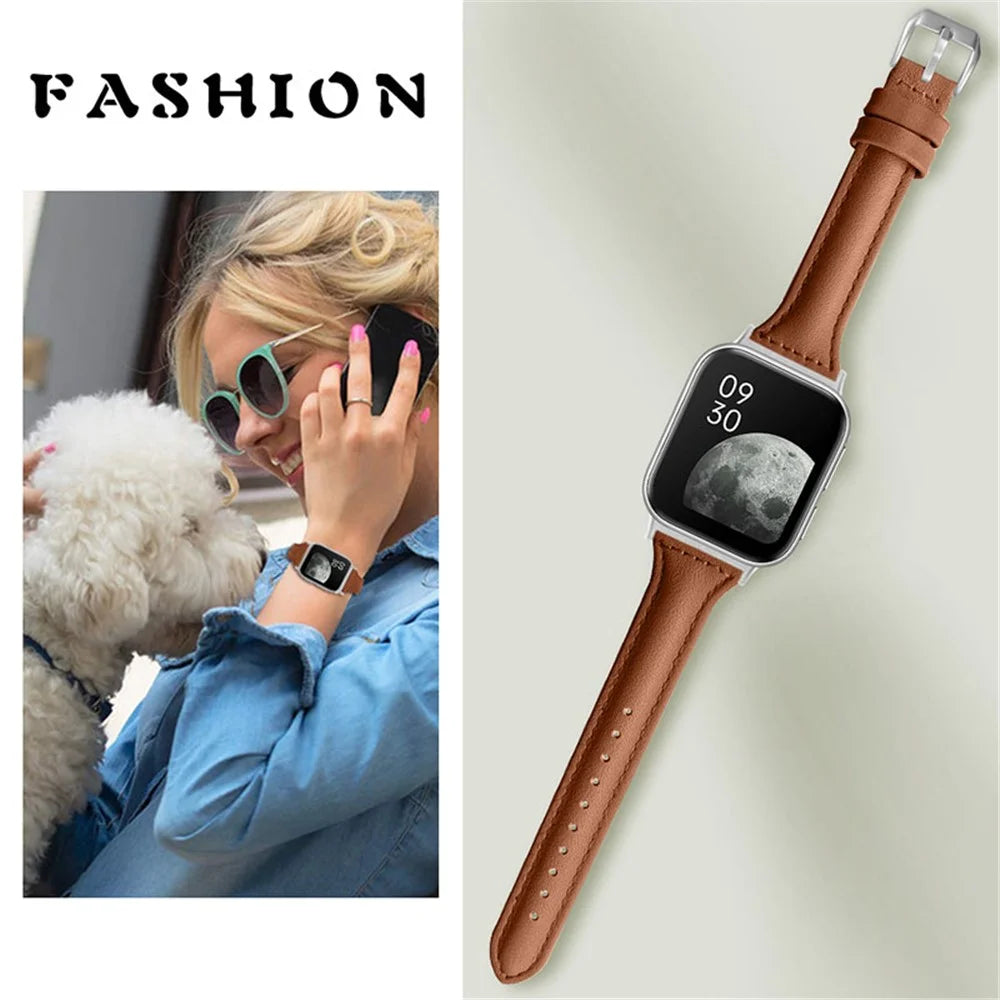 Top Layer Cowhide Genuine Leather Smart Watch Strap Replacement Watch Band for Oppo Watch 46mm - Brown - 4