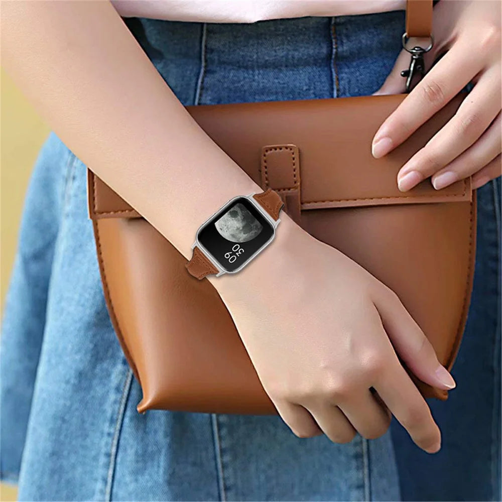 Top Layer Cowhide Genuine Leather Smart Watch Strap Replacement Watch Band for Oppo Watch 46mm - Brown - 6