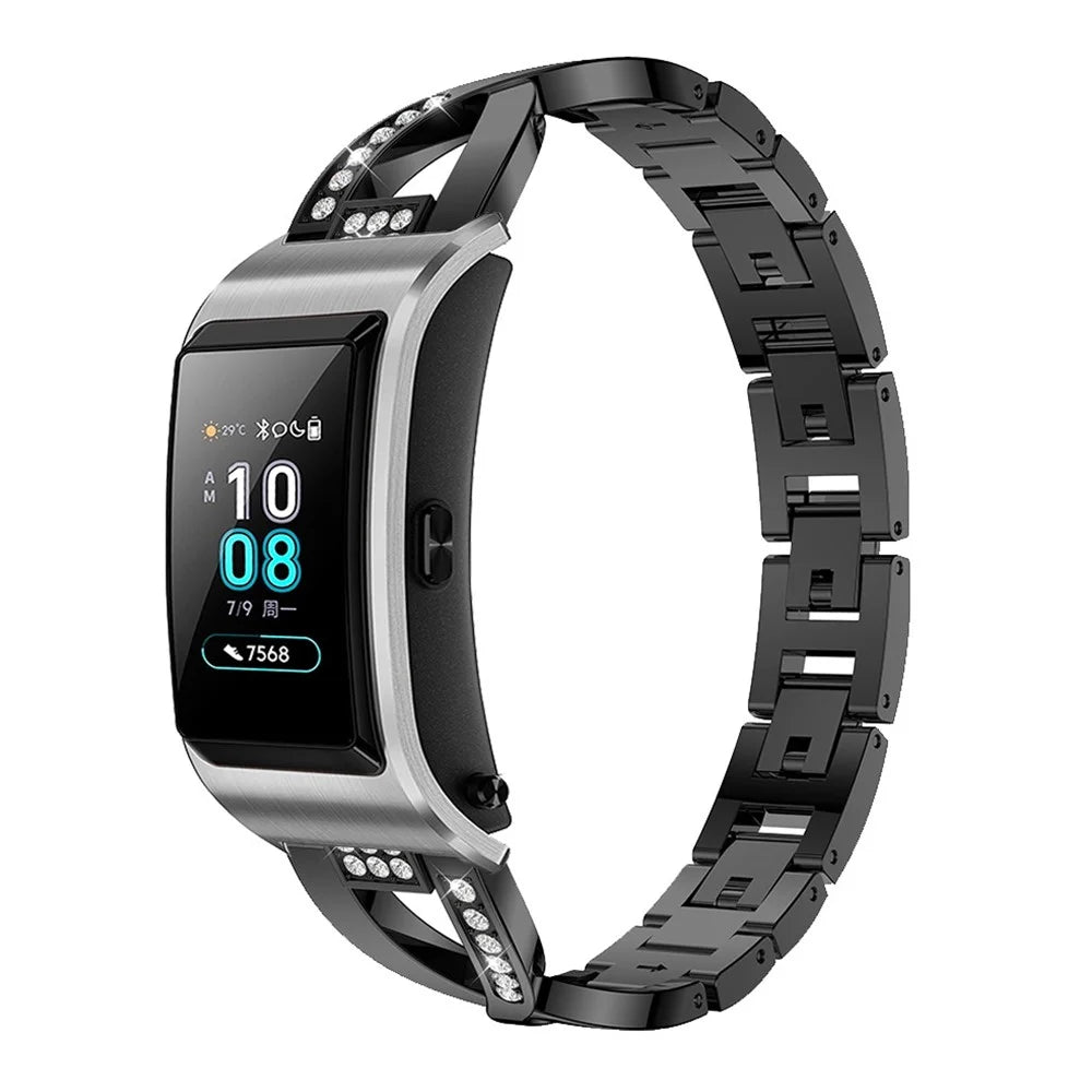 18mm Rhinestone Decor X Design Metal Watch Band Wrist Strap Replacement for Garmin Venu 2S/Vivoactive 4S - Black - 2