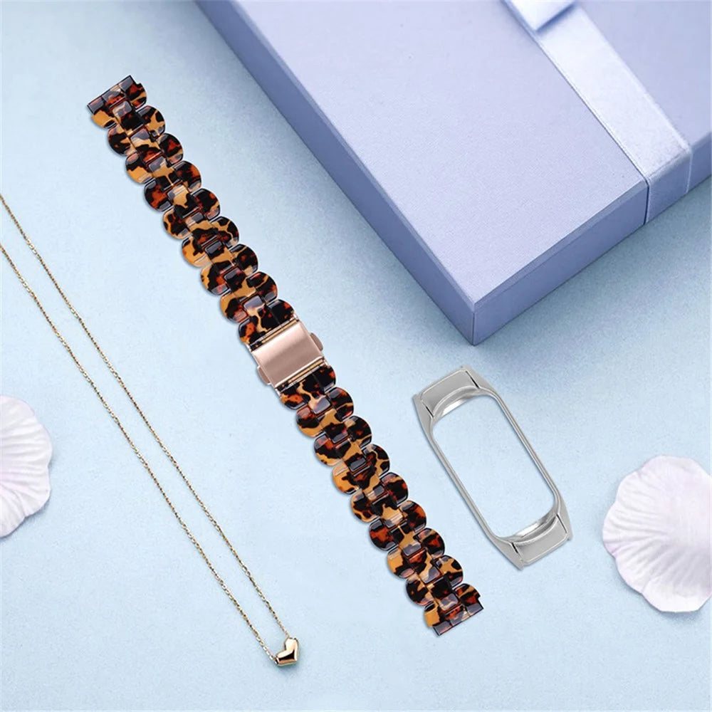 Stylish Oval Resin Watchband Replacement Wrist Strap with Folding Buckle for Xiaomi Mi Band 5/Band 6 - Leopard Print - 3