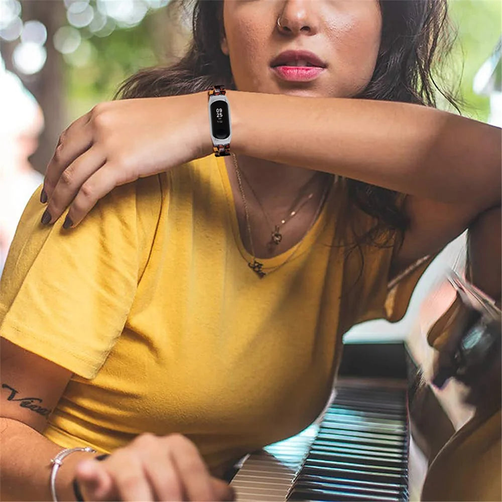 Stylish Oval Resin Watchband Replacement Wrist Strap with Folding Buckle for Xiaomi Mi Band 5/Band 6 - Leopard Print - 5