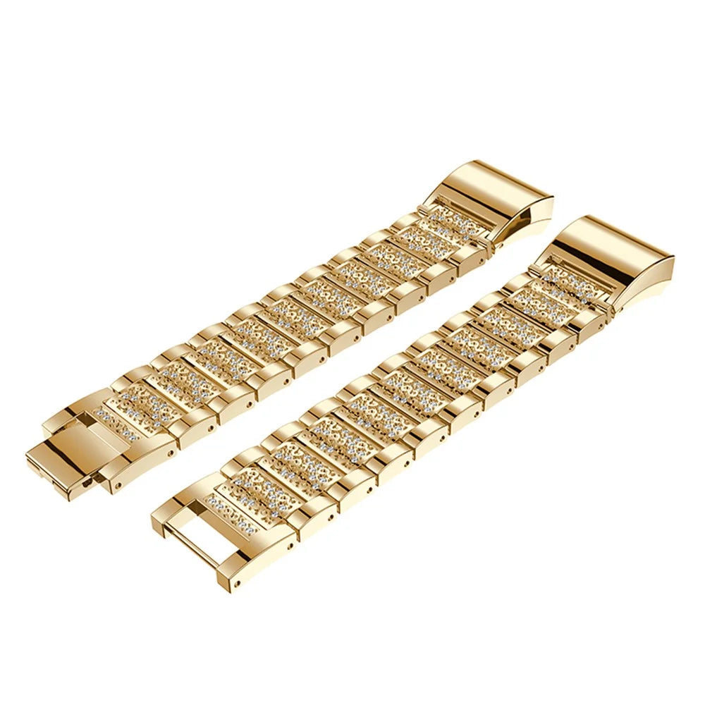 Three Beads Rhinestones Decor Metal Wrist Strap Replacement Watchband for Fitbit Charge 2/Charge 2 HR - Gold - 3