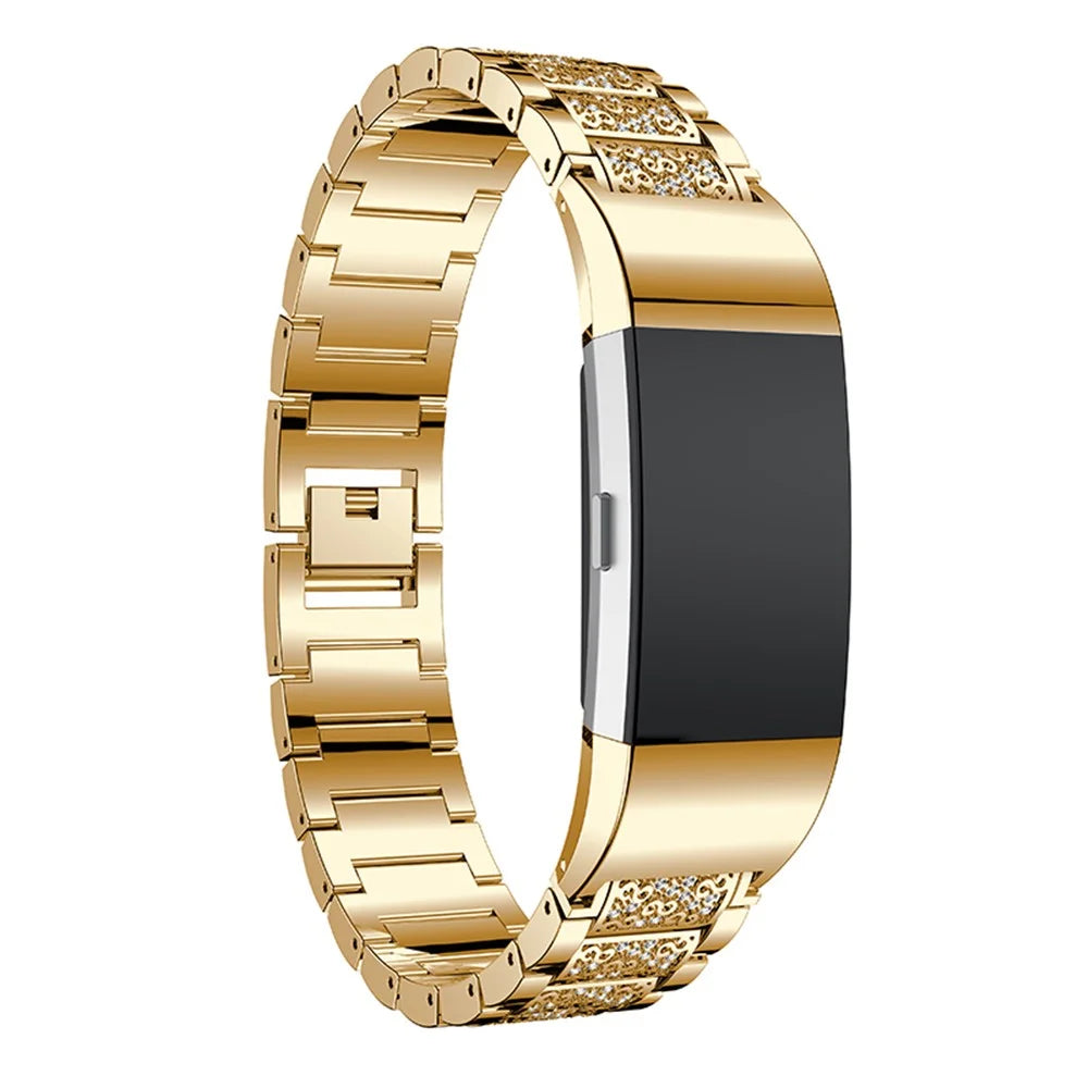 Three Beads Rhinestones Decor Metal Wrist Strap Replacement Watchband for Fitbit Charge 2/Charge 2 HR - Gold - 6
