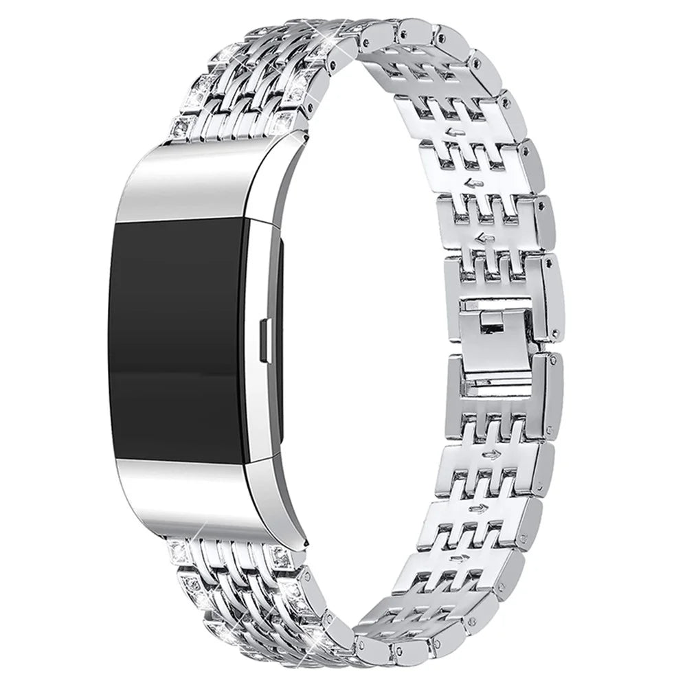 2 Rows Fashionable Rhinestones Decor Replacement Metal Watchband Wrist Strap for Fitbit Charge 2/Charge 2 HR - Silver - 1
