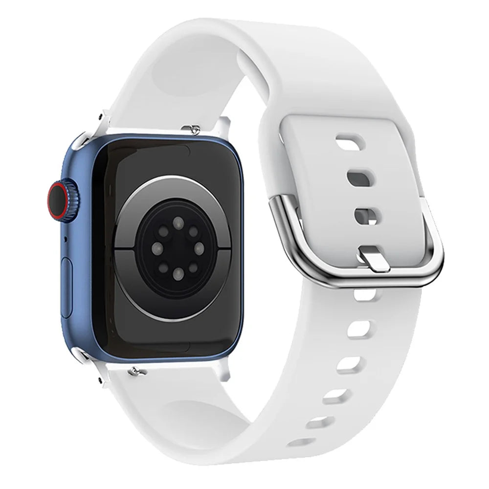 For Apple Watch Series 11 10 42mm / 9 8 7 41mm / SE3 SE2 SE 6 5 4 40mm / 3 2 1 38mm Silicone Smartwatch Band Replacement Wrist Strap with Active Iron Buckle - White - 1