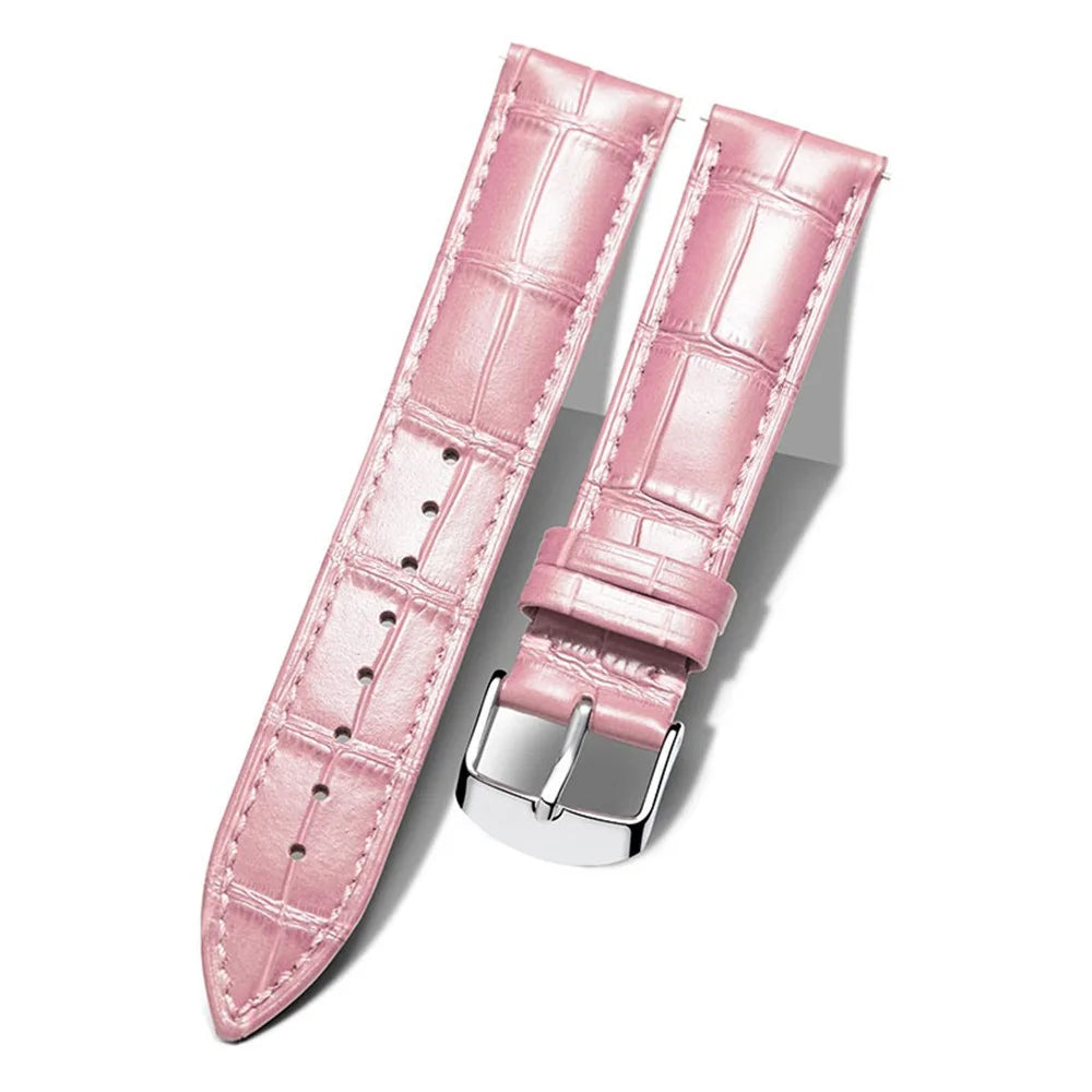 For Fossil Gen 5 Carlyle/Julianna/Garrett/Carlyle HR 22mm Crocodile Texture Cowhide Leather Adjustable Smart Watch Strap Replacement Band - Pink - 1