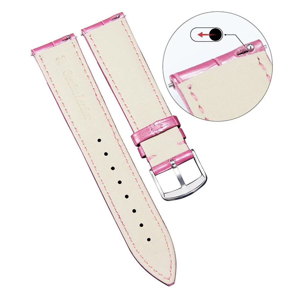 For Fossil Gen 5 Carlyle/Julianna/Garrett/Carlyle HR 22mm Crocodile Texture Cowhide Leather Adjustable Smart Watch Strap Replacement Band - Pink - 3