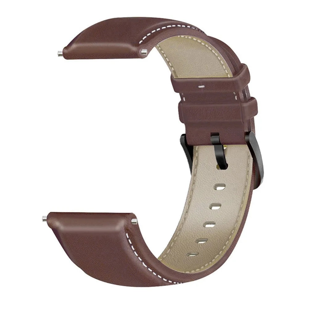 For HUAWEI Watch GT3/Samsung Galaxy Watch 46mm Leather Watch Band 22mm Universal Watch Strap with Buckle - Dark Brown - 3