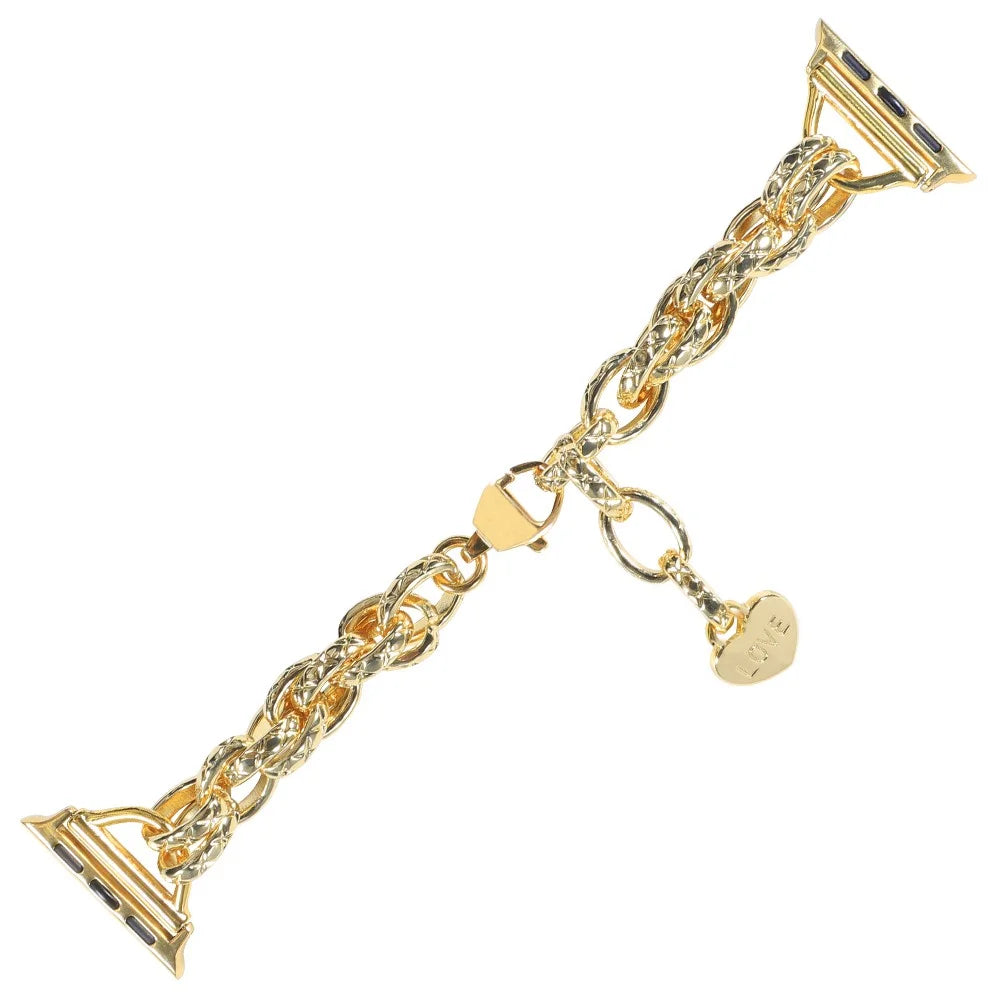 For Apple Watch Series 11 10 42mm / 9 8 7 41mm / SE3 SE2 SE 6 5 4 40mm / 3 2 1 38mm Stainless Steel Watch Strap Replacement Bracelet with Pendant - Gold - 6