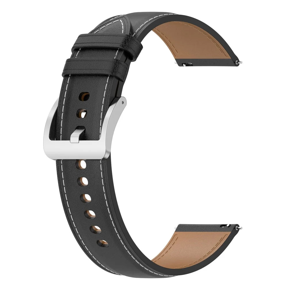 For Huawei Watch GT/Samsung Gear S3/Galaxy Watch 46mm Smart Watch Band 22mm Universal Stitching Line First Layer Cowhide Solid Color Strap - Black - 3