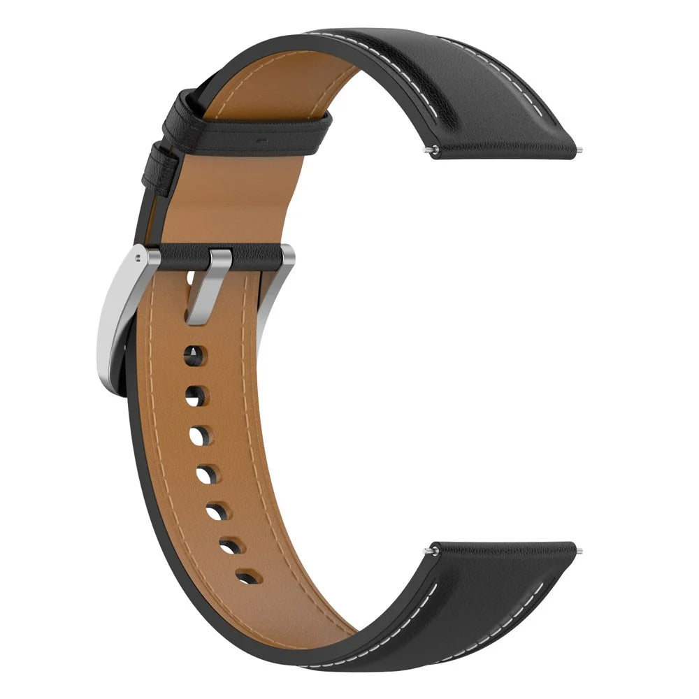 For Huawei Watch GT/Samsung Gear S3/Galaxy Watch 46mm Smart Watch Band 22mm Universal Stitching Line First Layer Cowhide Solid Color Strap - Black - 4