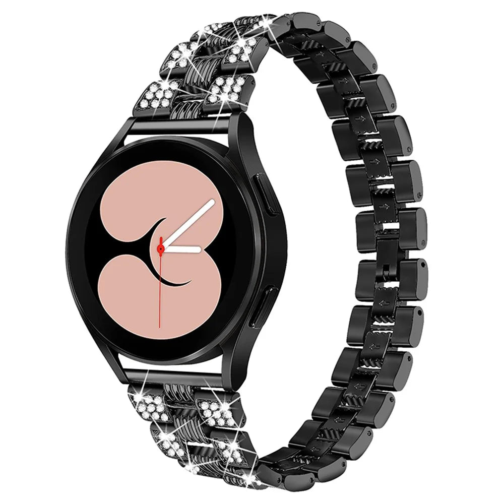 For Samsung Galaxy Watch4 Classic 42mm/46mm/Watch4 Active 40mm 44mm Zinc Alloy Watch Band Quick Release Watchband 20mm Replacement Strap with Rhinestone Decorated - Black - 3
