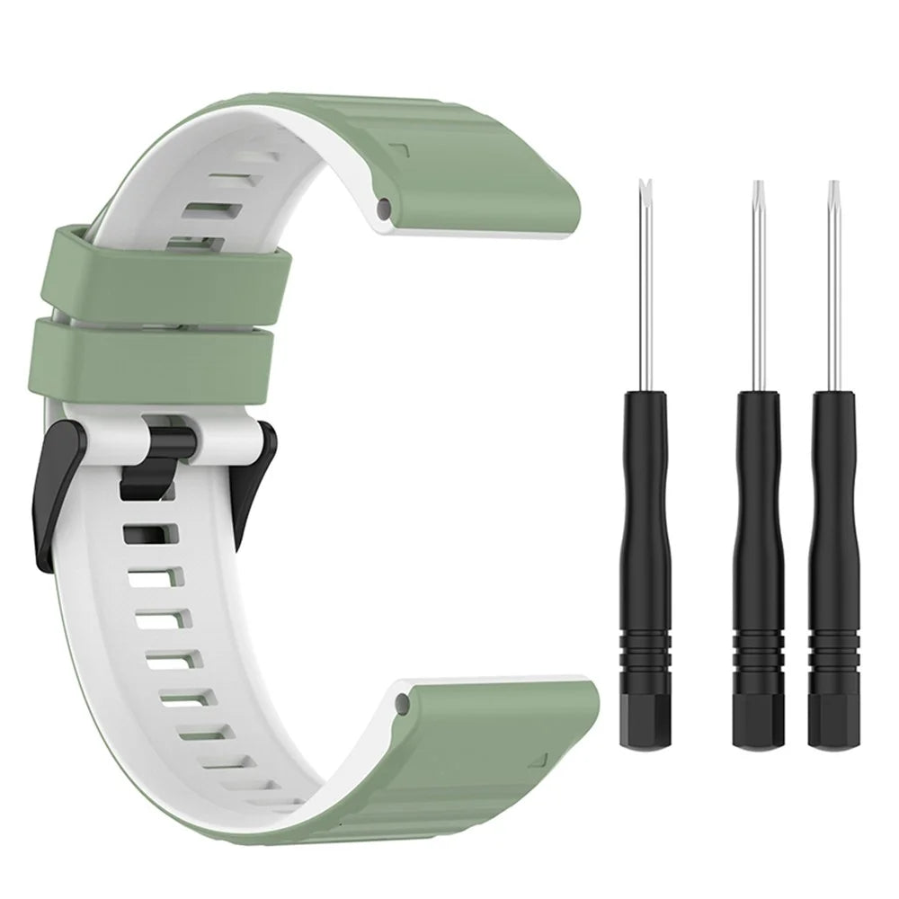 For Garmin Fenix 6X GPS 26mm Replacement Silicone Watch Strap Adjustable Wrist Band with Tools - Light Green/White - 6