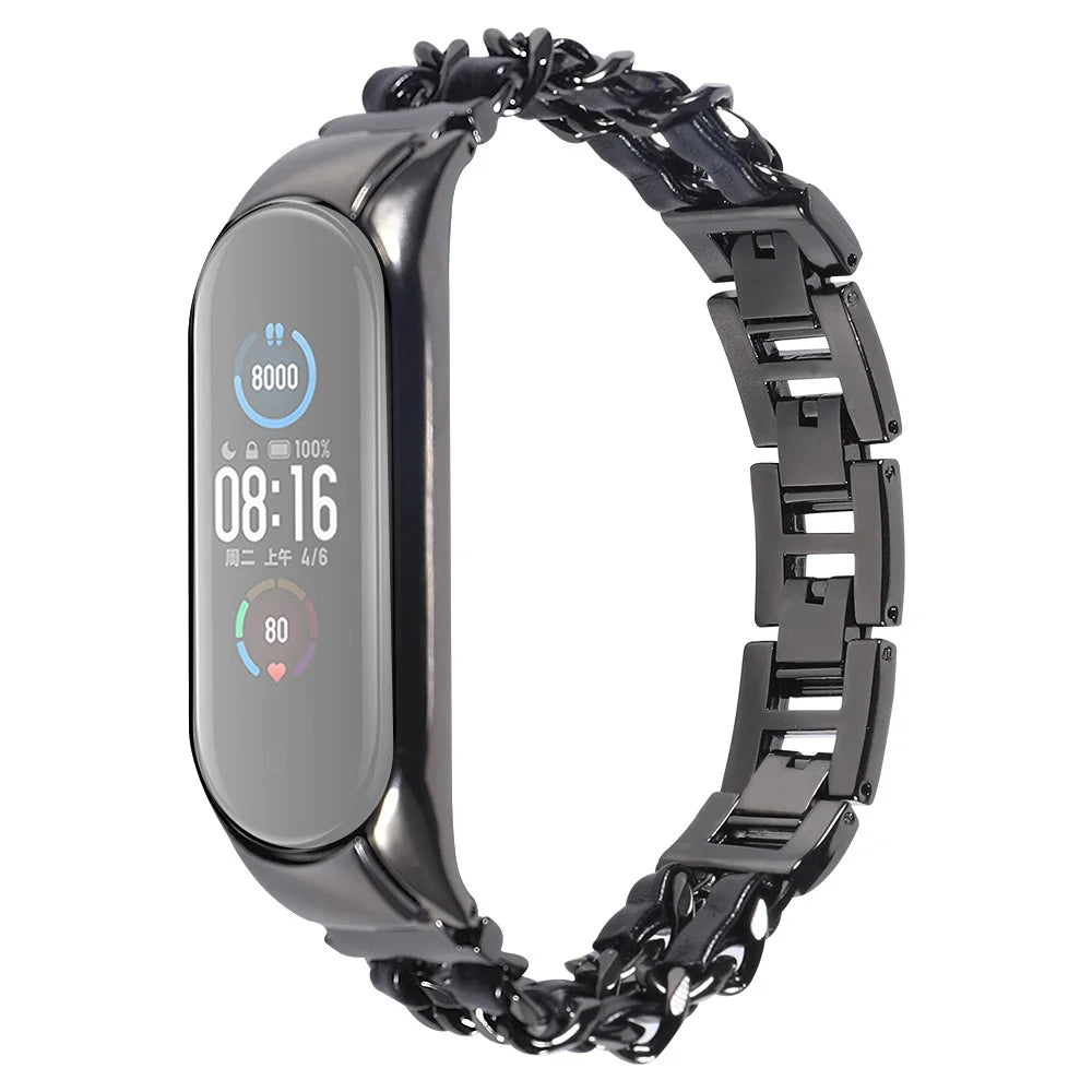 For Xiaomi Mi Band 5/Mi Band 6 Stainless Steel Chain Splicing Watchband Watch Strap - Black - 1